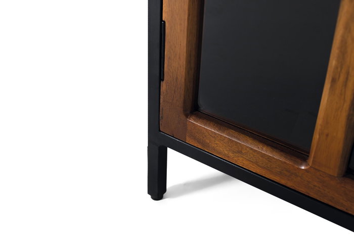 GINER Y COLOMER Vitrina 2 Puertas Madera de Mango Metal Negro Natural 180x90x40 cm